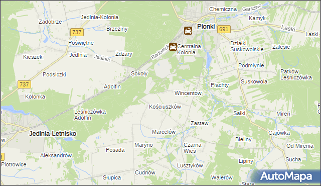 mapa Tadeuszów gmina Pionki, Tadeuszów gmina Pionki na mapie Targeo