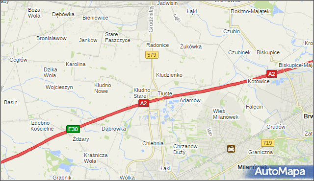 mapa Tłuste gmina Grodzisk Mazowiecki, Tłuste gmina Grodzisk Mazowiecki na mapie Targeo