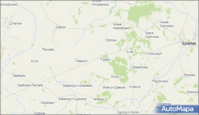 mapa Trzaski gmina Bieżuń, Trzaski gmina Bieżuń na mapie Targeo