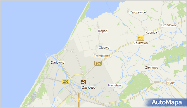mapa Trzmielewo gmina Darłowo, Trzmielewo gmina Darłowo na mapie Targeo