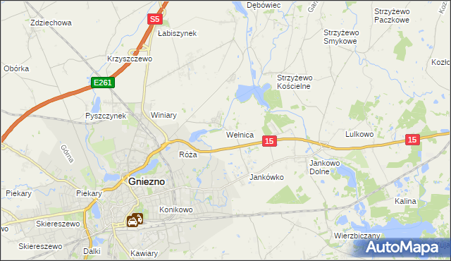 mapa Wełnica gmina Gniezno, Wełnica gmina Gniezno na mapie Targeo