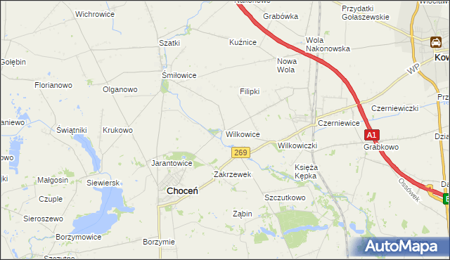 mapa Wilkowice gmina Choceń, Wilkowice gmina Choceń na mapie Targeo