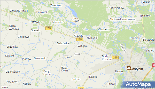 mapa Wrząca gmina Gostynin, Wrząca gmina Gostynin na mapie Targeo