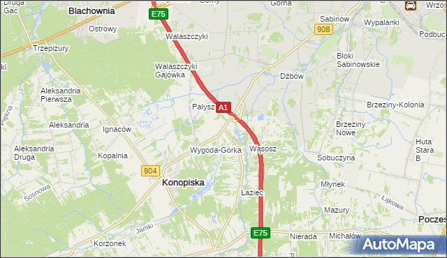 mapa Wygoda gmina Konopiska, Wygoda gmina Konopiska na mapie Targeo