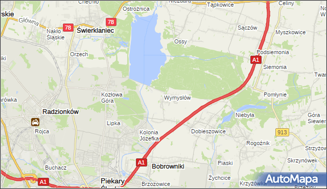 mapa Wymysłów gmina Bobrowniki, Wymysłów gmina Bobrowniki na mapie Targeo