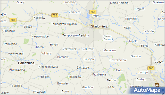 mapa Zakrzów gmina Skalbmierz, Zakrzów gmina Skalbmierz na mapie Targeo