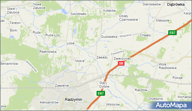 mapa Zawady gmina Radzymin, Zawady gmina Radzymin na mapie Targeo