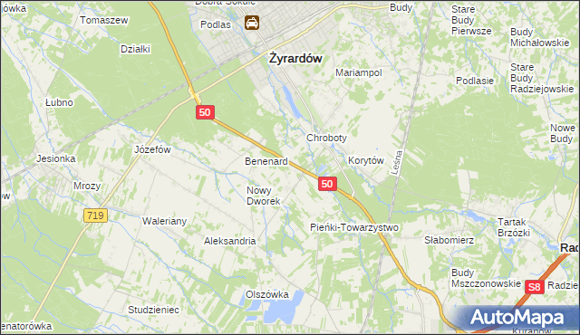 mapa Zazdrość gmina Radziejowice, Zazdrość gmina Radziejowice na mapie Targeo