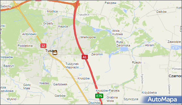 mapa Żeromin gmina Tuszyn, Żeromin gmina Tuszyn na mapie Targeo