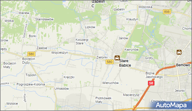 mapa Zielonki gmina Stare Babice, Zielonki gmina Stare Babice na mapie Targeo