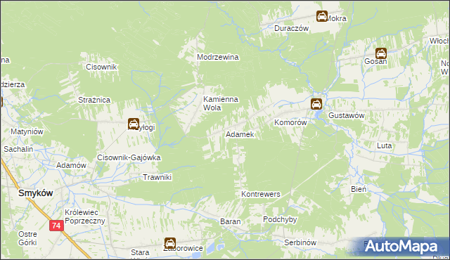 mapa Adamek, Adamek na mapie Targeo