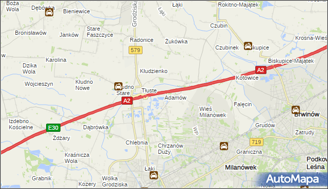 mapa Adamów gmina Grodzisk Mazowiecki, Adamów gmina Grodzisk Mazowiecki na mapie Targeo