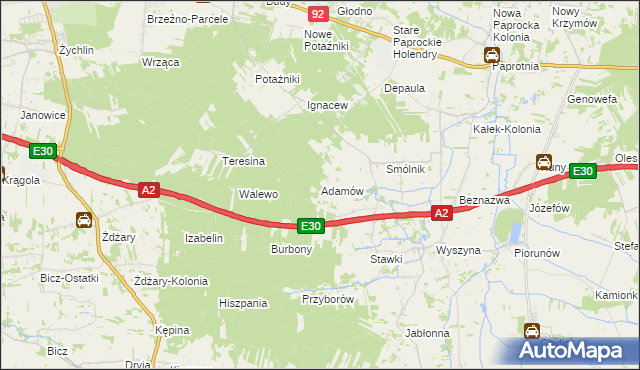 mapa Adamów gmina Krzymów, Adamów gmina Krzymów na mapie Targeo