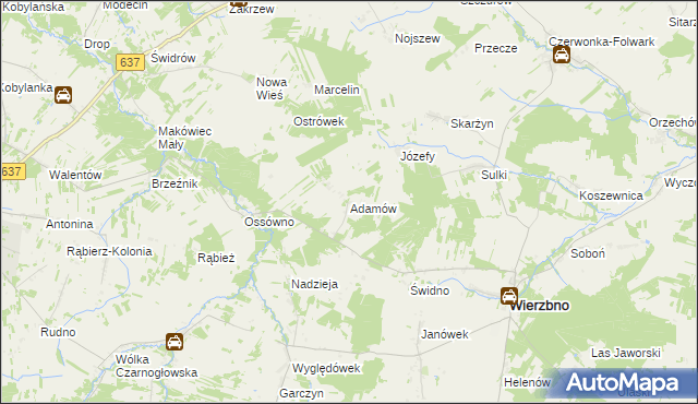 mapa Adamów gmina Wierzbno, Adamów gmina Wierzbno na mapie Targeo