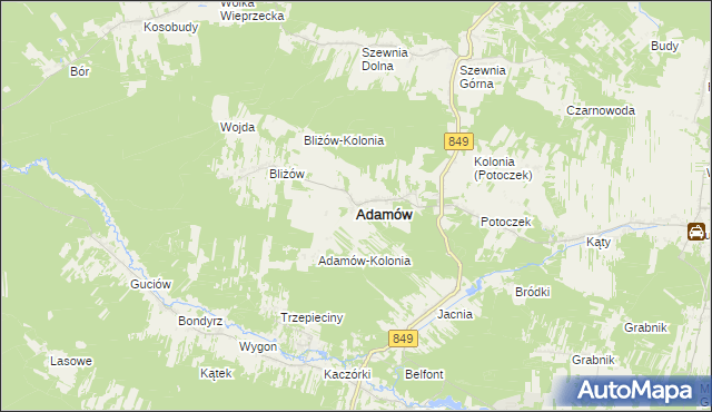 mapa Adamów powiat zamojski, Adamów powiat zamojski na mapie Targeo