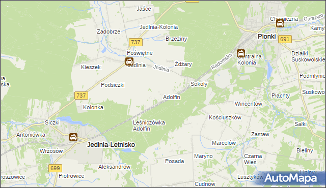 mapa Adolfin gmina Pionki, Adolfin gmina Pionki na mapie Targeo