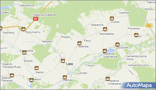 mapa Albertów gmina Lipie, Albertów gmina Lipie na mapie Targeo