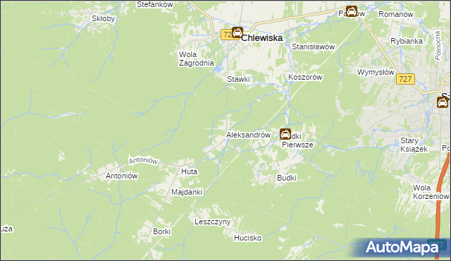 mapa Aleksandrów gmina Chlewiska, Aleksandrów gmina Chlewiska na mapie Targeo