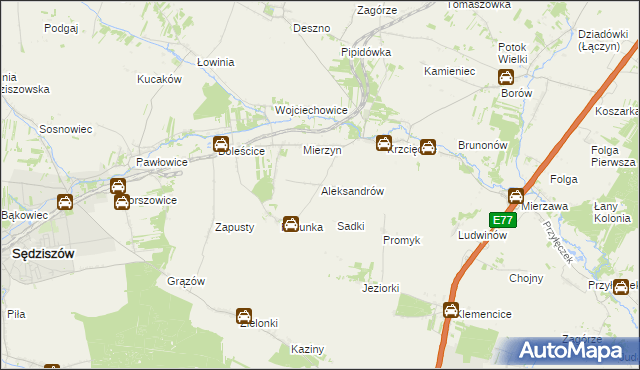 mapa Aleksandrów gmina Sędziszów, Aleksandrów gmina Sędziszów na mapie Targeo