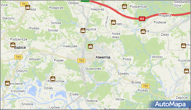 mapa Alwernia, Alwernia na mapie Targeo