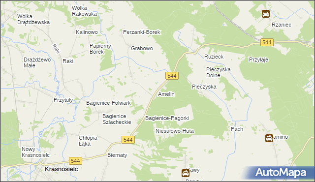 mapa Amelin gmina Krasnosielc, Amelin gmina Krasnosielc na mapie Targeo