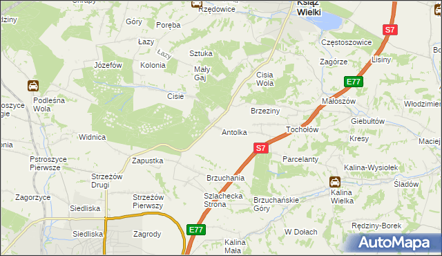 mapa Antolka gmina Książ Wielki, Antolka gmina Książ Wielki na mapie Targeo