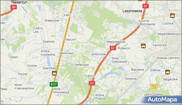 mapa Antoninów gmina Piaseczno, Antoninów gmina Piaseczno na mapie Targeo