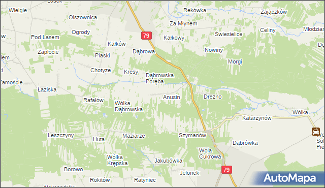 mapa Anusin gmina Ciepielów, Anusin gmina Ciepielów na mapie Targeo