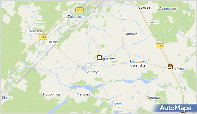 mapa Augustowo gmina Krajenka, Augustowo gmina Krajenka na mapie Targeo