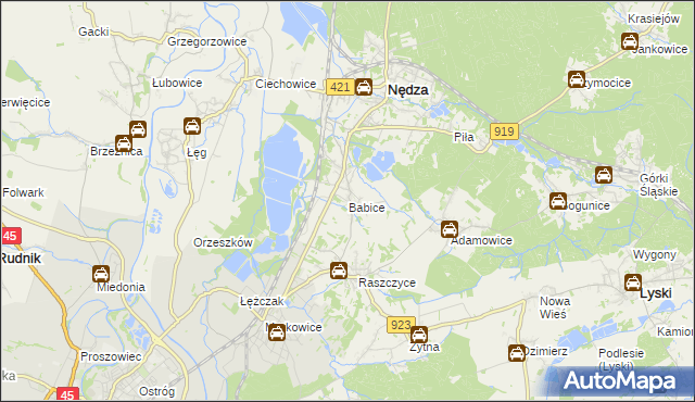 mapa Babice gmina Nędza, Babice gmina Nędza na mapie Targeo