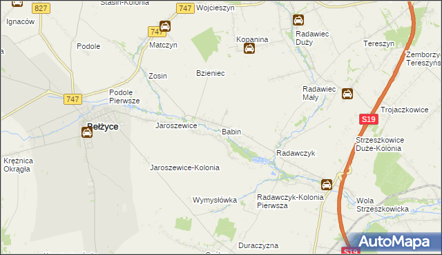 mapa Babin gmina Bełżyce, Babin gmina Bełżyce na mapie Targeo