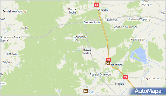 mapa Bacze Mokre, Bacze Mokre na mapie Targeo