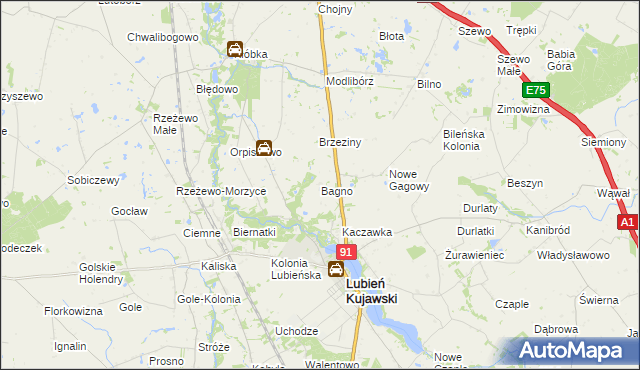 mapa Bagno gmina Lubień Kujawski, Bagno gmina Lubień Kujawski na mapie Targeo