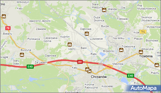 mapa Balin gmina Chrzanów, Balin gmina Chrzanów na mapie Targeo