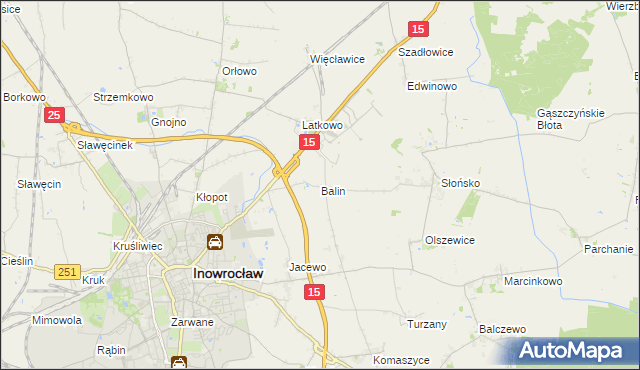 mapa Balin gmina Inowrocław, Balin gmina Inowrocław na mapie Targeo