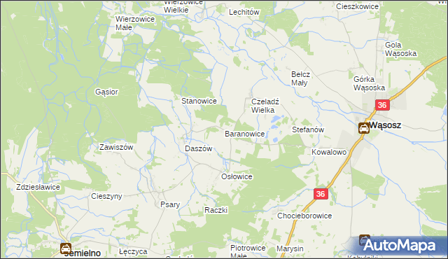 mapa Baranowice gmina Wąsosz, Baranowice gmina Wąsosz na mapie Targeo