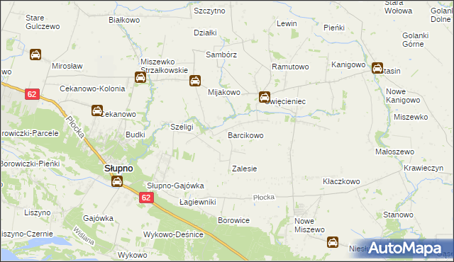 mapa Barcikowo gmina Słupno, Barcikowo gmina Słupno na mapie Targeo