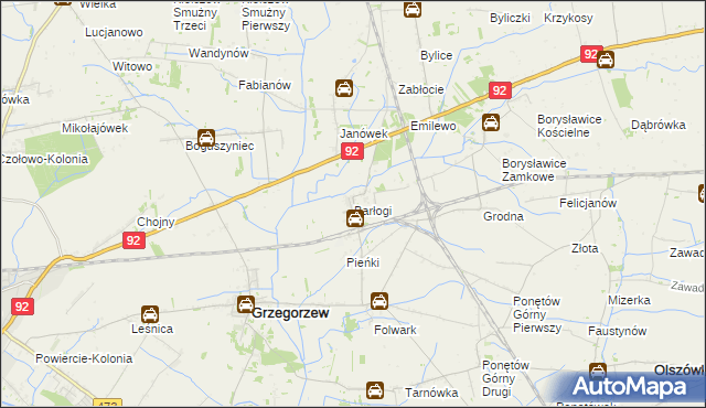 mapa Barłogi gmina Grzegorzew, Barłogi gmina Grzegorzew na mapie Targeo