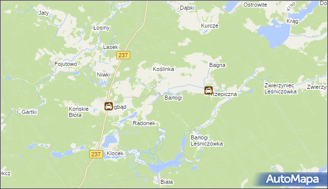 mapa Barłogi gmina Tuchola, Barłogi gmina Tuchola na mapie Targeo