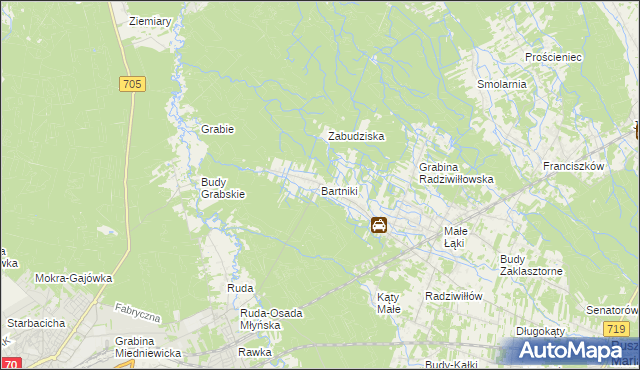 mapa Bartniki gmina Puszcza Mariańska, Bartniki gmina Puszcza Mariańska na mapie Targeo