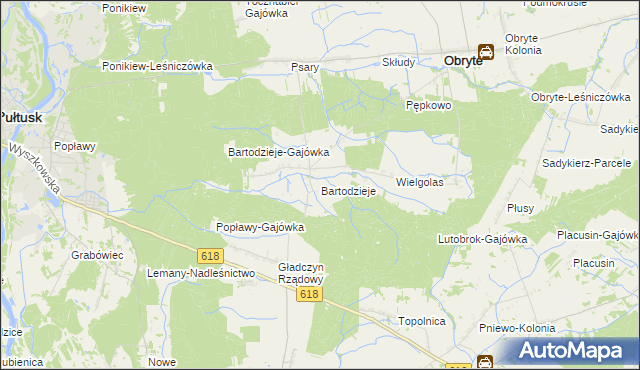 mapa Bartodzieje gmina Obryte, Bartodzieje gmina Obryte na mapie Targeo