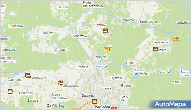 mapa Barycz gmina Końskie, Barycz gmina Końskie na mapie Targeo