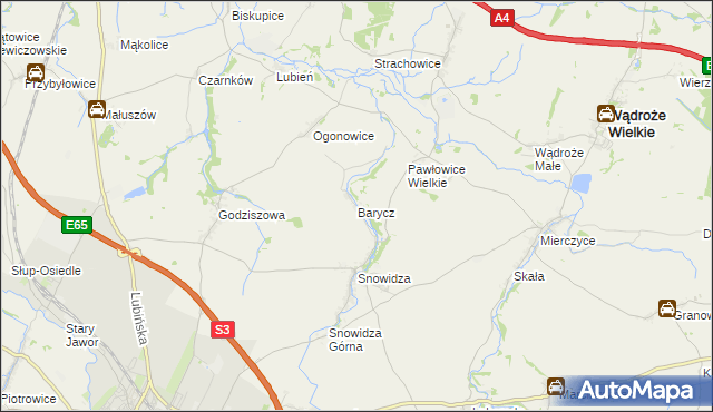 mapa Barycz gmina Mściwojów, Barycz gmina Mściwojów na mapie Targeo