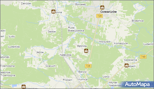 mapa Bębnów gmina Gowarczów, Bębnów gmina Gowarczów na mapie Targeo