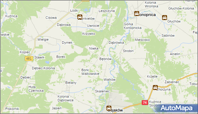 mapa Bębnów gmina Konopnica, Bębnów gmina Konopnica na mapie Targeo