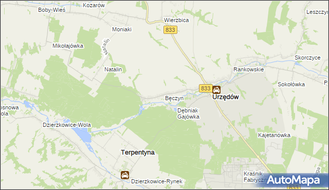 mapa Bęczyn gmina Urzędów, Bęczyn gmina Urzędów na mapie Targeo