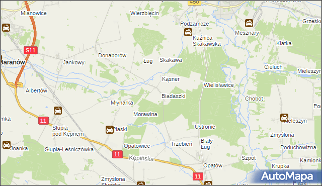 mapa Biadaszki gmina Łęka Opatowska, Biadaszki gmina Łęka Opatowska na mapie Targeo