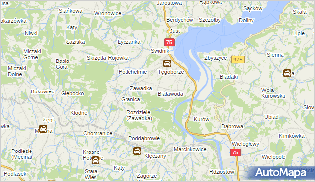 mapa Białawoda gmina Łososina Dolna, Białawoda gmina Łososina Dolna na mapie Targeo