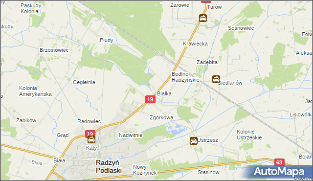 mapa Białka gmina Radzyń Podlaski, Białka gmina Radzyń Podlaski na mapie Targeo