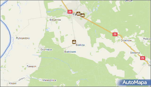 mapa Białków gmina Cybinka, Białków gmina Cybinka na mapie Targeo